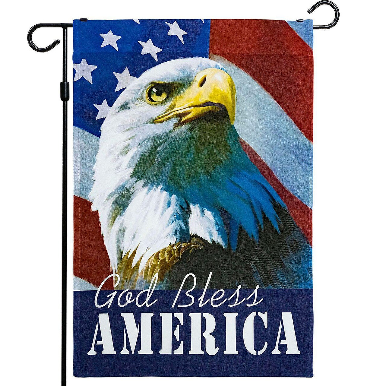 G128 American Flag with Eagle God Bless America Patriotic Garden Flag, Rustic Holiday Seasonal Outdoor Flag 12" x 18